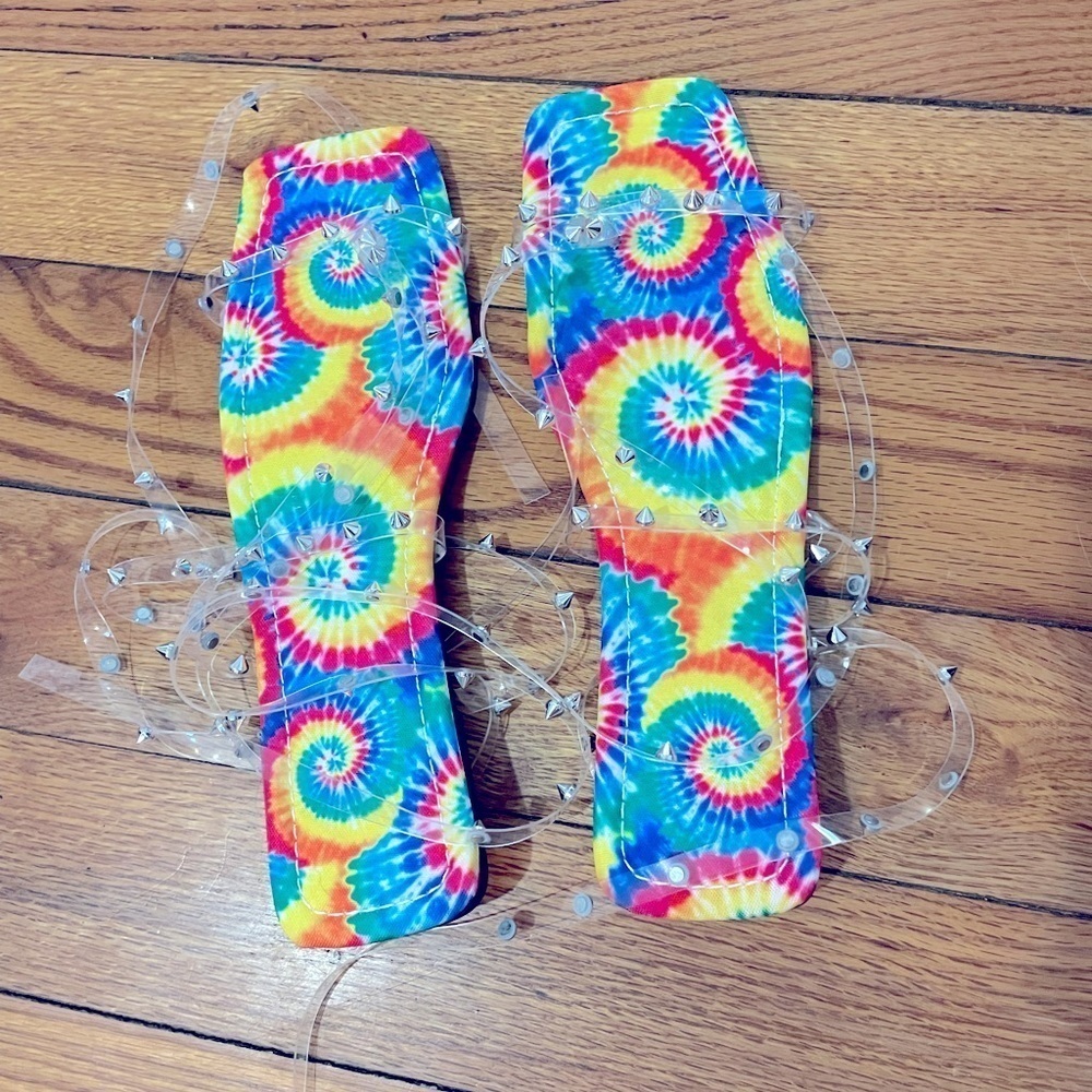 Rainbow Tie Dye Studded Square Toe Flats